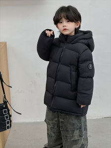 แจ็คเก็ตขนเป็ดสีขาวหนา ทรงยาวปานกลาง สำหรับเด็กและเยาวชน ฤดูหนาว ปี 2023 เสื้อคลุมกันหนาวแบบมีฮู้ดสำหรับเด็กชายและเด็กหญิง