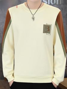 HENGYUANXIANG | Hengyuanxiang Long Sleeve Round Neck Mens T-shirt Casual Base Layer Spring Autumn Fashion Urban Style Cotton Polyester Blend