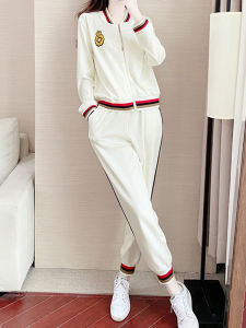 Feild Fashion Casual Sports Set Womens Spring Autumn New Simple Match Slimming Running Two Piece Set Cotton Long Sleeve round Neck