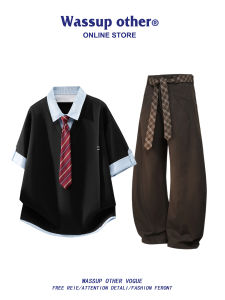 Pseudo Two-Piece American Campus Style Leisure Suit for Men