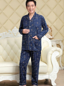 Mens Cotton Pajamas Long Sleeve Home Clothes Set Fall Winter Spring New Style Light Open Cardigan Pure Cotton Mid-aged And Elderly