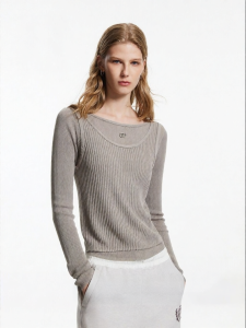 SEASON HIGH | Autumn Round Collar Stylish Slim Fit Commute Faux Two-Piece Knitted Sweater