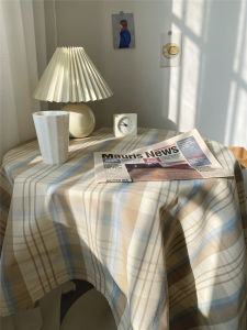 ผ้าคลุมโต๊ะทานอาหารสไตล์ญี่ปุ่น ผ้าฝ้ายลินินหนา ซักได้ ผ้าลายสก็อต สไตล์ญี่ปุ่น ผ้าคลุมโต๊ะทำงาน ผ้าฝ้ายลินิน