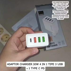 V126 ADAPTOR CHARGER 30W 4 IN 1 USB TIPE TYPE C PD SUPER 4PORT FAST CHARGING SUPERCHARGING 3 USB 1 T