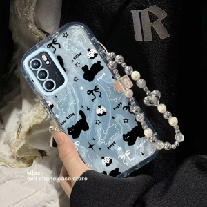 Oppo Reno6 pro Phone Case New Style Blue Cat Cotton Candy Shell Airbag Anti-fall Thick Edge Protective Cover Cute Purple Rabbit Personality Creative Chain Women Trendy