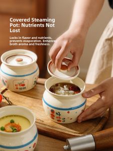 Chinese Style Ceramic Clay Pot Stew Pot with Lid Home Use Single Person Stew Pot Steamed Egg Pot Water Separation Steaming