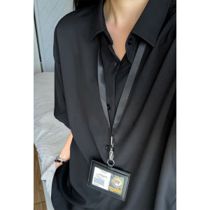 White Ice Silk Mens Short Sleeve Shirt Summer Loose Drapey Casual Trendy Half Sleeve Shirt Standard Fit Youth Popular Daily Wear