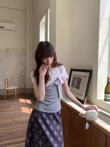 Sweet and 3D Bow Tie Fake Layered T-shirt