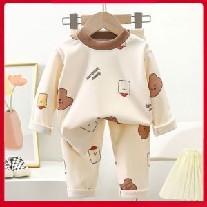 Barababa Childrens Thermal Underwear Set Autumn Winter New Style Velboa Material Boys Girls Two Pieces Set Small Medium