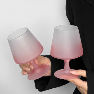Gradual Pink Frosted Glass Cup French High Foot Wine Glass Cute Juice Cup Home Use Design Sense Red Wine Cup Adorable Glassware