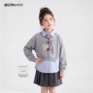 SQTN.KIDS | Spring Autumn New Style Middle Older Kids Hoodie School Uniform Design Two-Layer Fake Neck Apparel