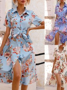 Fashion Print Lapel Short-Sleeve Dress: A Stylish Choice for Women