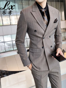 Lexiao | Double Breasted Striped Mens Suit Set