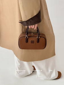 Double R Soft Leather Pillow Shaped Crossbody Bag for Women Salted Caramel Bowling Ball Bag Fashionable Mini Square Bag