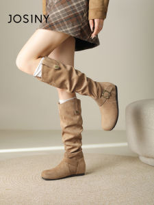 Josiny | Retro Maltade Winter Dress-Compatible Slouch Boots Flat Long Boots