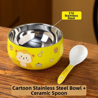 Cartoon 316 Food Grade Stainless Steel Rice Bowl Home Use Child Personal Eating Bowl Heat Resistant Anti Scalding Bowl