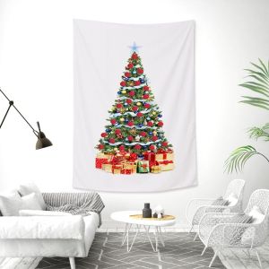 VIKAMA White Realistic Christmas Tree Wall Tapestry Gold Red Ornament Ball Tinsel Gift Box Minimalist Holiday Aesthetic Home