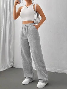 Loose Casual Solid Color Straight Leg Pants High Waist Long Trousers for Women Comfortable Breathable Fashionable