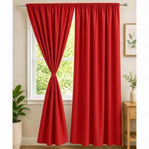 Mariya Amandas Sampaguita Red Set of Curtain for Home Decoration and Plain Curtains - Red with White pattern suitable for kitchen window treatment.