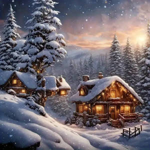 Huacan Snow Scenery Diamond Painting Holiday Village 5D DIY Full Square Round Diamond Mosaic Handmade Gift