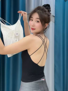 เสื้อกั๊กเกาะอกแบบมีโครงหนังสือพิมพ์โมดอลสำหรับผู้หญิงในฤดูใบไม้ผลิและฤดูร้อน แขนกุด ทรงเข้ารูป สวมใส่สบาย เสื้อกั๊กแบบเปิดหลัง