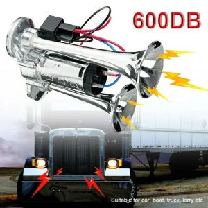 Super Loud 600DB Dual Trumpet Train Horns for Trucks 12V Stainless Steel Electric High Decibel Chrome Finished Car Speaker with
