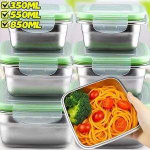 350/550/850ml Food Storage Container Food Grade 304 Stainless Steel Lunch Box Leak proof Silicone Lid Dishwasher Safe Bento Box