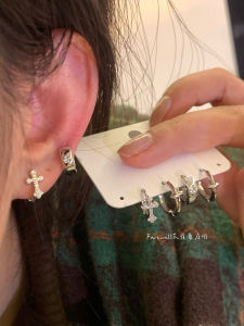 Golden Cross Earring Womens Simple Elegance Ear Cuff Studs Fashion Jewelry Alloy Plated Gold Geometric Pattern  out