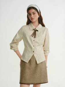 DUSHU | Retro College Style Stripe Oversized Work Shirt