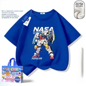 NASA Collaborative Short Sleeve T-Shirt for Boys And Girls Summer Clothing Breathable Cotton Cartoon Print Middle And Large Children