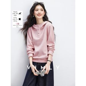 Vimly | Áo Hoodie Phong Cách Thoáng Mát Tay Dài Màu Hồng