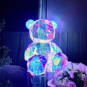 Red Teddy Bear Doll Gift Lamp Colorful Sparkling Romantic Surprise LED Gift Light Girls Birthday Valentines Day Bedroom Decor
