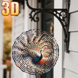 CIFbuy | 3D Beautiful Peacock Display Wind Spinner - 10 Inch Colorful Metal Art with 360 Swivel Hook for Garden Lawn Outdoor Decor Gift