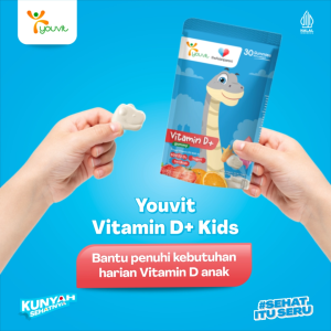 Youvit Vitamin D3 Gummy 60 Hari (2 Pouch) dengan Vitamin D3 600 IU Ekstrak Yogurt dan Sari Buah untuk Pertumbuhan Tulang Kuat