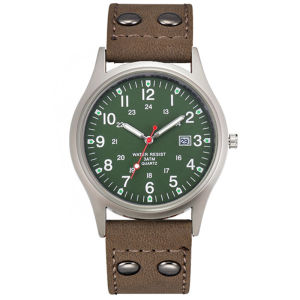 Xinew | Students Brand Gifts Watches Black Men Casual Simple Leather Band Military Sports Date Quartz Wrist Watch Green Montre Homme