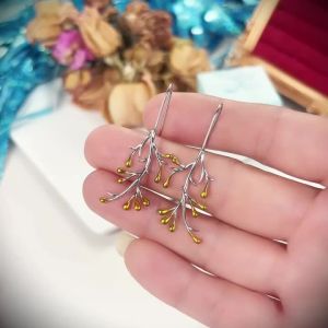 Huitan Fresh Style Tree Branch Design Hook Earrings Two-tone Delicate Womens Hanging Earrings Daily Wear Party Fashion Jewelry