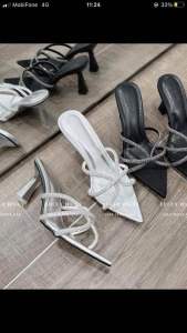 Guốc cao gót 7 phân dây đá nhện mũi nhọn mẫu mới 2024