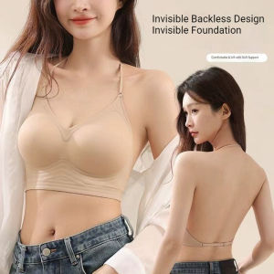 Invisible Seamless Bra For Women Non-penetrating Halter Push-up Thin Shoulder Straps Underwear