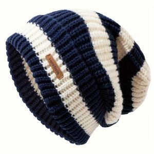 Korean Fashion Striped Knitted Hat Trend Lightweight Hat For Men Women Warm Windproof Autumn Winter Suitable For Outdoor Cycling