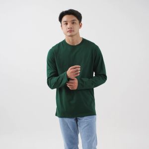 Kaos Polos Pria Oneck Lengan Panjang Bahan Katun Combed 30s Warna Forest Green