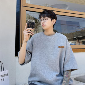 White Label round Neck Short Sleeve T-Shirt Mens Summer Trendy American High Street Heavyweight Oversize Five Sleeve T-Shirt