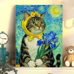 BILIBILI | DIY Oil Painting By Number Van Gogh style cute kitten Paint By Number Oil Handpainted Acrylic Unique Gift Wall Art Home Decor