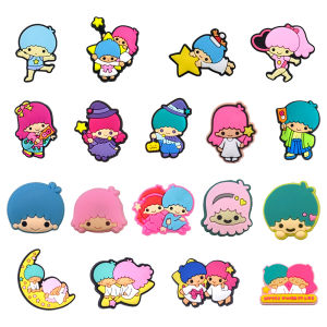 5-18PCS Cute LittleTwin Stars Lala Kiki Shoe Charm PVC bag clog Wristband Decor Buckle Sandal Detachable Waterproof Party Gift