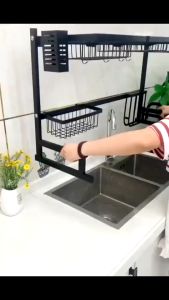 ชั้นวางจาน พร้อมส่ง ชั้นวางของในครัว 1ชั้น 65-95ซม คร่อมอ่างล้างจาน