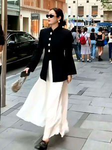 Casual Black French Style plus Size Womens Suit Jacket Slimming Waist Design Long Sleeve Mid-Length Pure Color Fashion