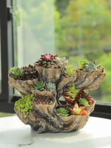 Artificial Wood Tree Pile Large Diameter Creative Succulent Shape Flower Pot Meat Special Basin For Home Multi-Mouth Flower Pot Special Offer Big Sale
