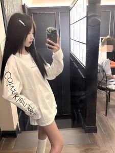 Áo Thun Dài Tay Cotton Nguyên Chất Pure Cotton Long Sleeve T-shirt Dành Cho Nữ American High Street White Letter Print Retro Oversize Trendy