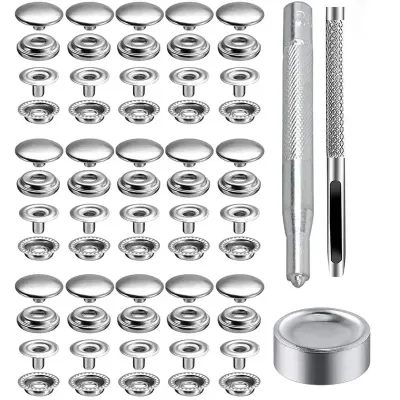 103pcs Stainless Steel Snap Fastener Kit 15mm Snap Button Press Stud Cap with Tools for Marine Boat Canvas Bag Leather DIY Craft