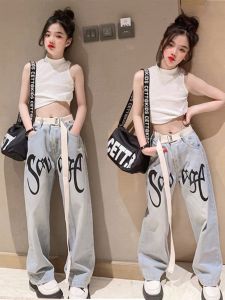 Girls Jazz Dance Outfit Child Star Street Performance Vest Trendy Cotton Fabric Child Show off Belly Dance Clothes