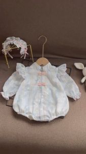 BD212 Bodysuit áo liền quần tơ thêu RIOKIDS quần áo đầy tháng cho bé gái sơ sinh thôi nôi